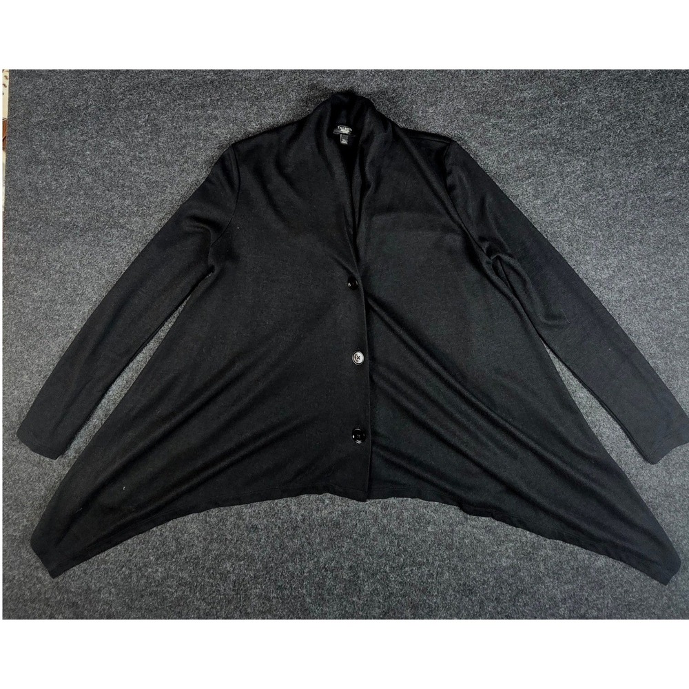 Talbots Petites Womens Black Asymmetrical Waterfall Cardigan Sweater Size XL